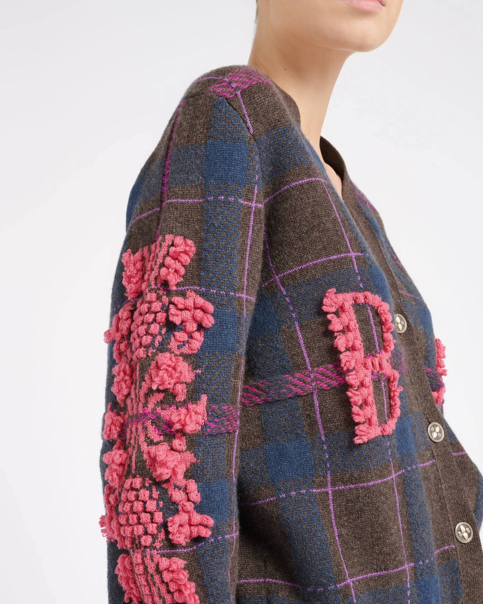 Women Barrie Tartan cashmere cardigan with B logo