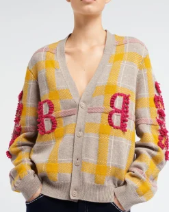 Women Barrie Tartan cashmere cardigan with B logo