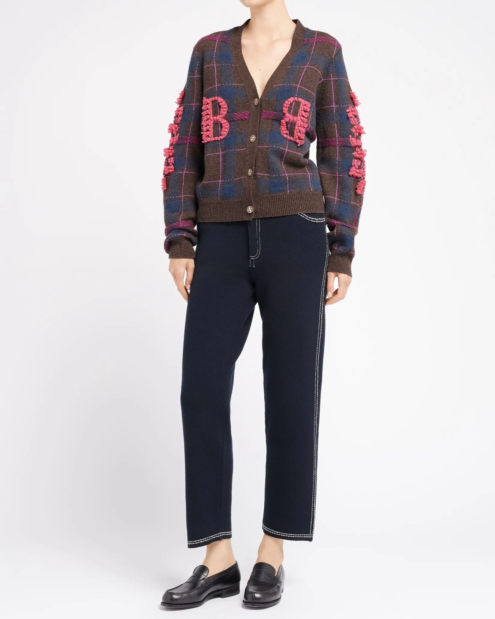 Women Barrie Tartan cashmere cardigan with B logo