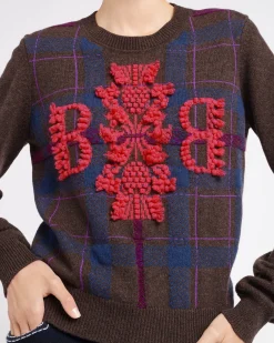 Women Barrie Tartan cashmere jumper with 3D logo