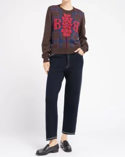Women Barrie Tartan cashmere jumper with 3D logo