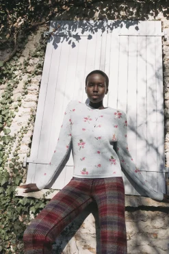 Women Barrie Trousers in cashmere and wool with a tartan motif