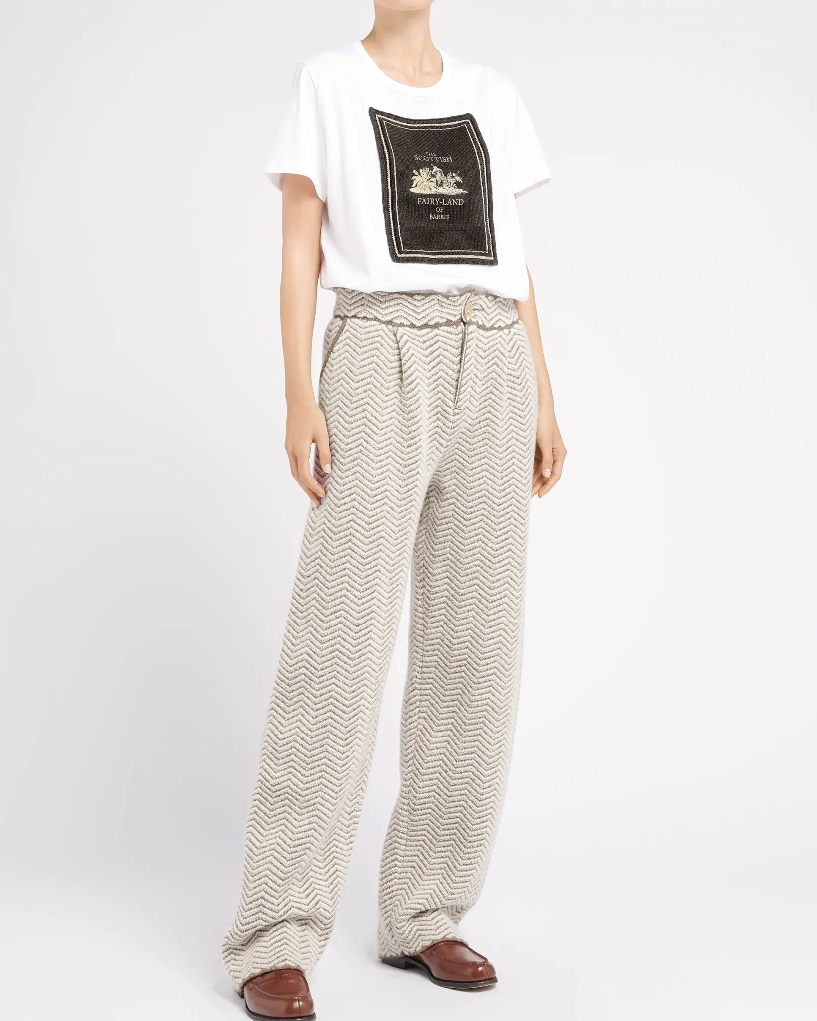 Women Barrie Trousers in cashmere, wool and silk with a chevron motif