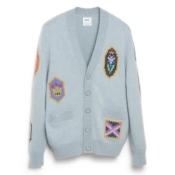 Barrie V-neck cardigan with Scottish symbols in cashmere