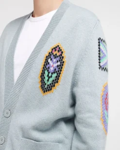 Barrie V-neck cardigan with Scottish symbols in cashmere