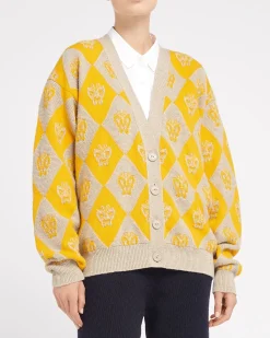 Women Barrie V-neck cashmere and wool cardigan with a butterfly motif