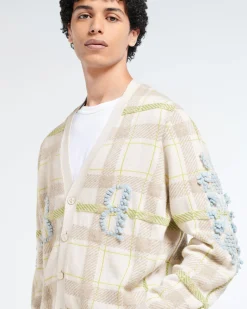 Barrie V-neck cashmere cardigan with tartan pattern and B logo