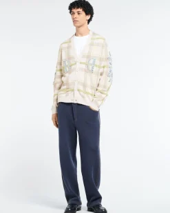 Barrie V-neck cashmere cardigan with tartan pattern and B logo