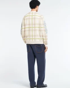 Barrie V-neck cashmere cardigan with tartan pattern and B logo