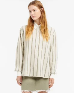 Women Barrie Wide striped cashmere and cotton shirt