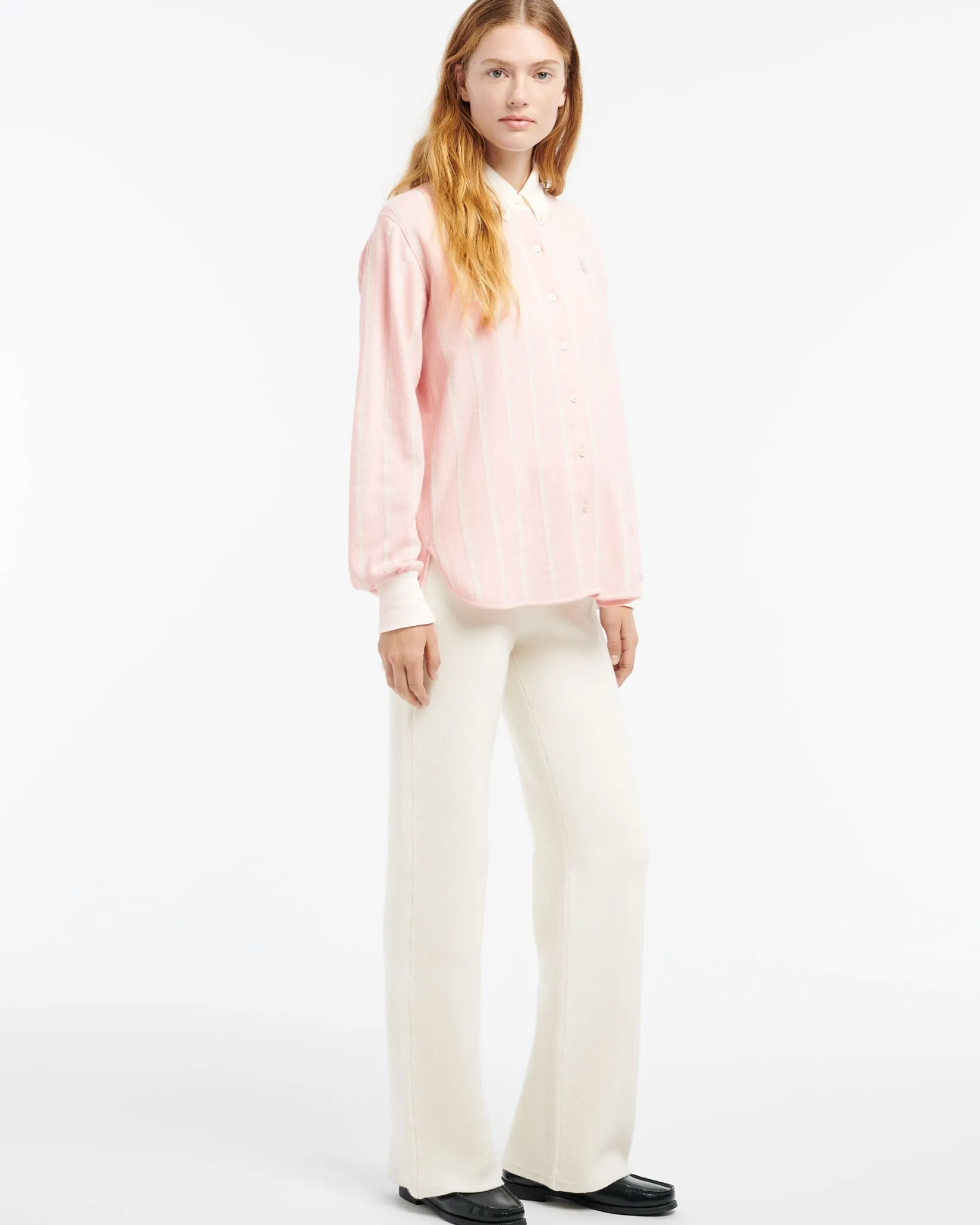 Women Barrie Wide striped cashmere and cotton shirt