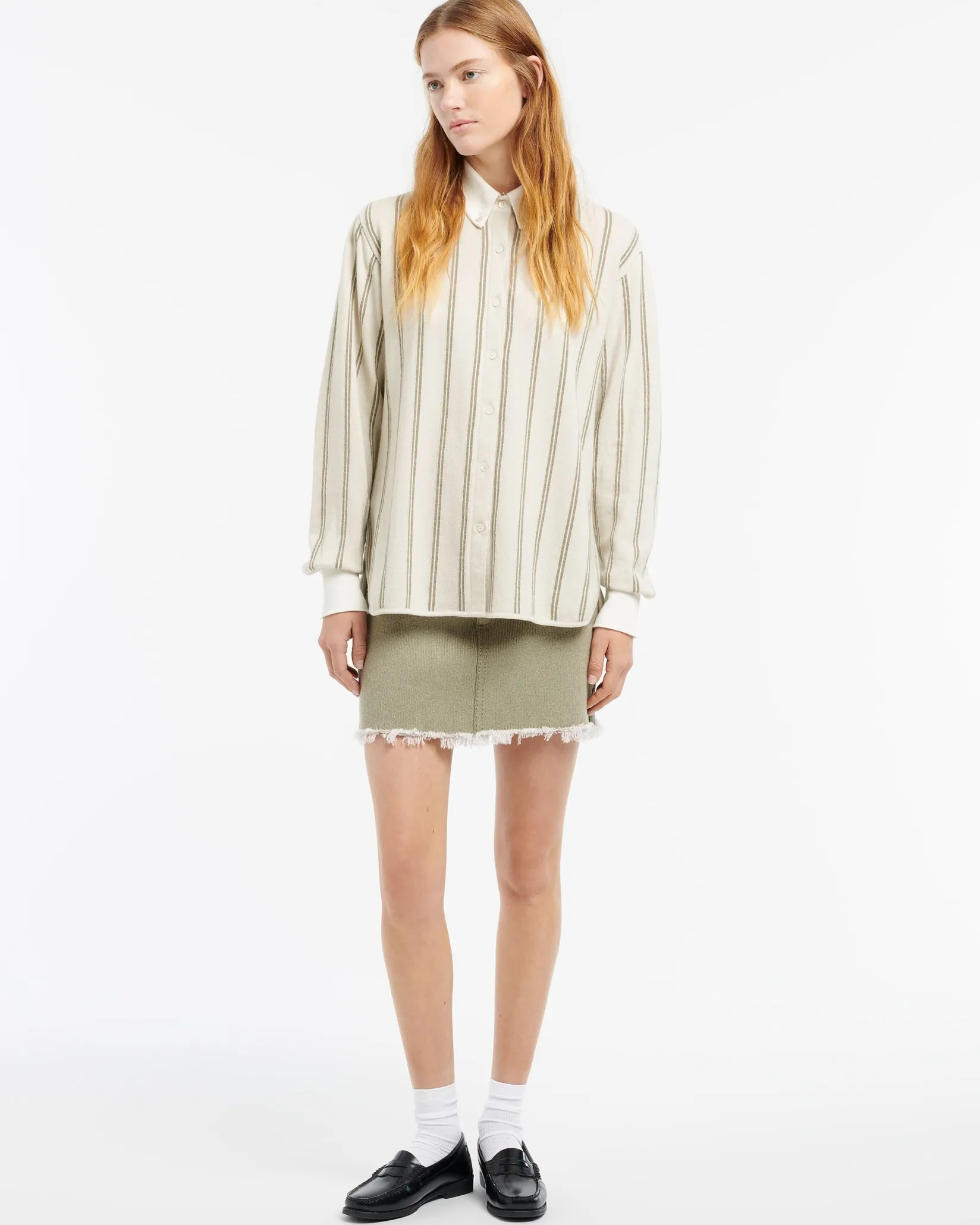 Women Barrie Wide striped cashmere and cotton shirt
