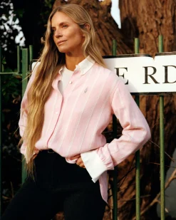 Women Barrie Wide striped cashmere and cotton shirt