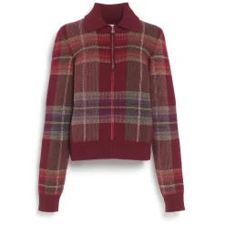 Women Barrie Zip-neck jumper in cashmere and wool with a tartan motif