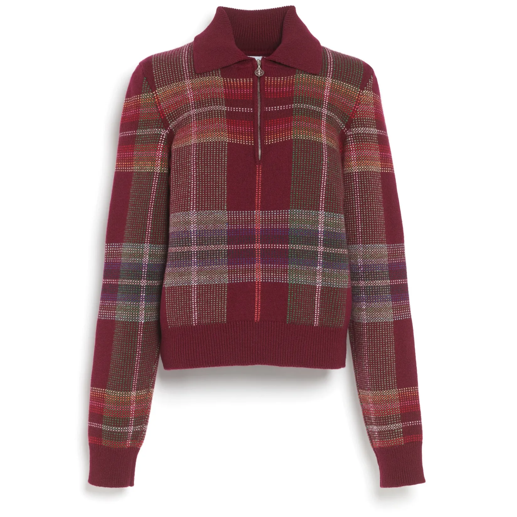 Women Barrie Zip-neck jumper in cashmere and wool with a tartan motif