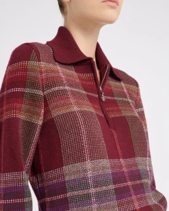 Women Barrie Zip-neck jumper in cashmere and wool with a tartan motif