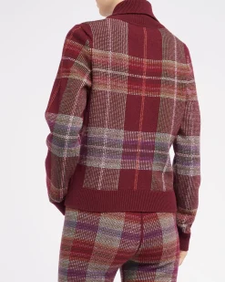 Women Barrie Zip-neck jumper in cashmere and wool with a tartan motif